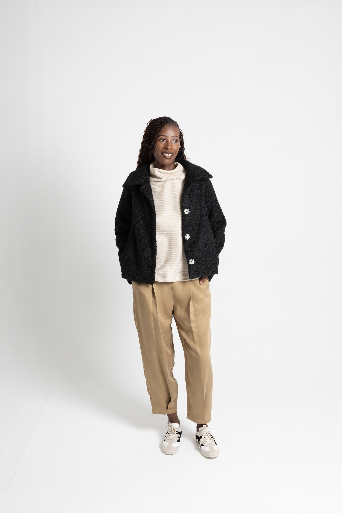 Waffle Funnel Neck Knit