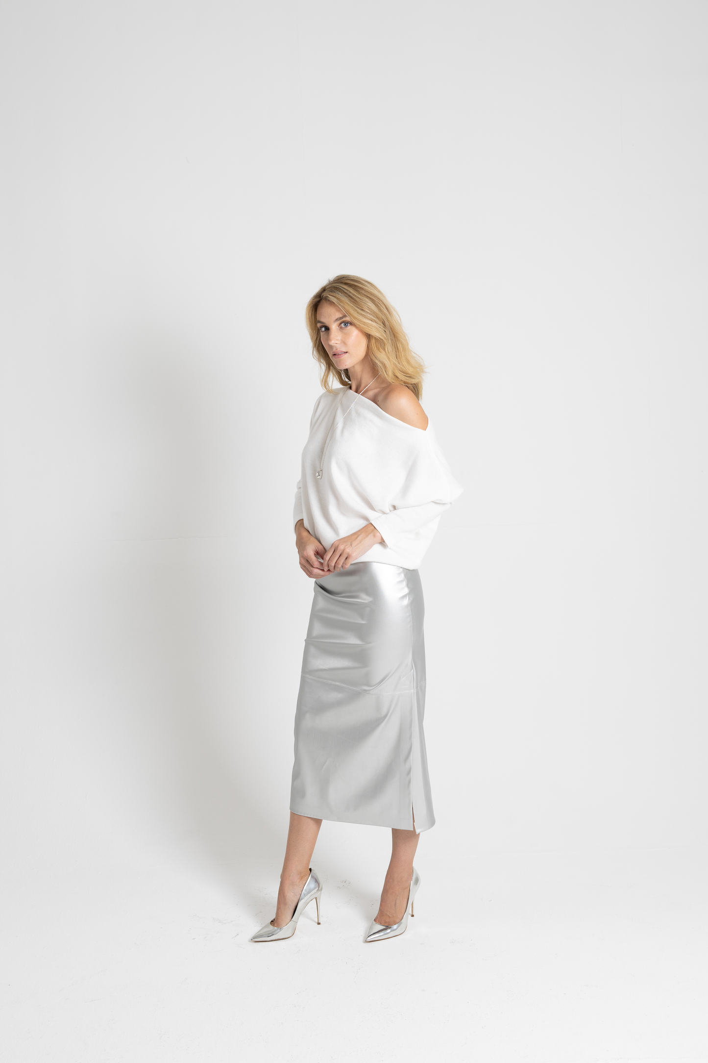 Metallic Faux Leather Skirt - Silver
