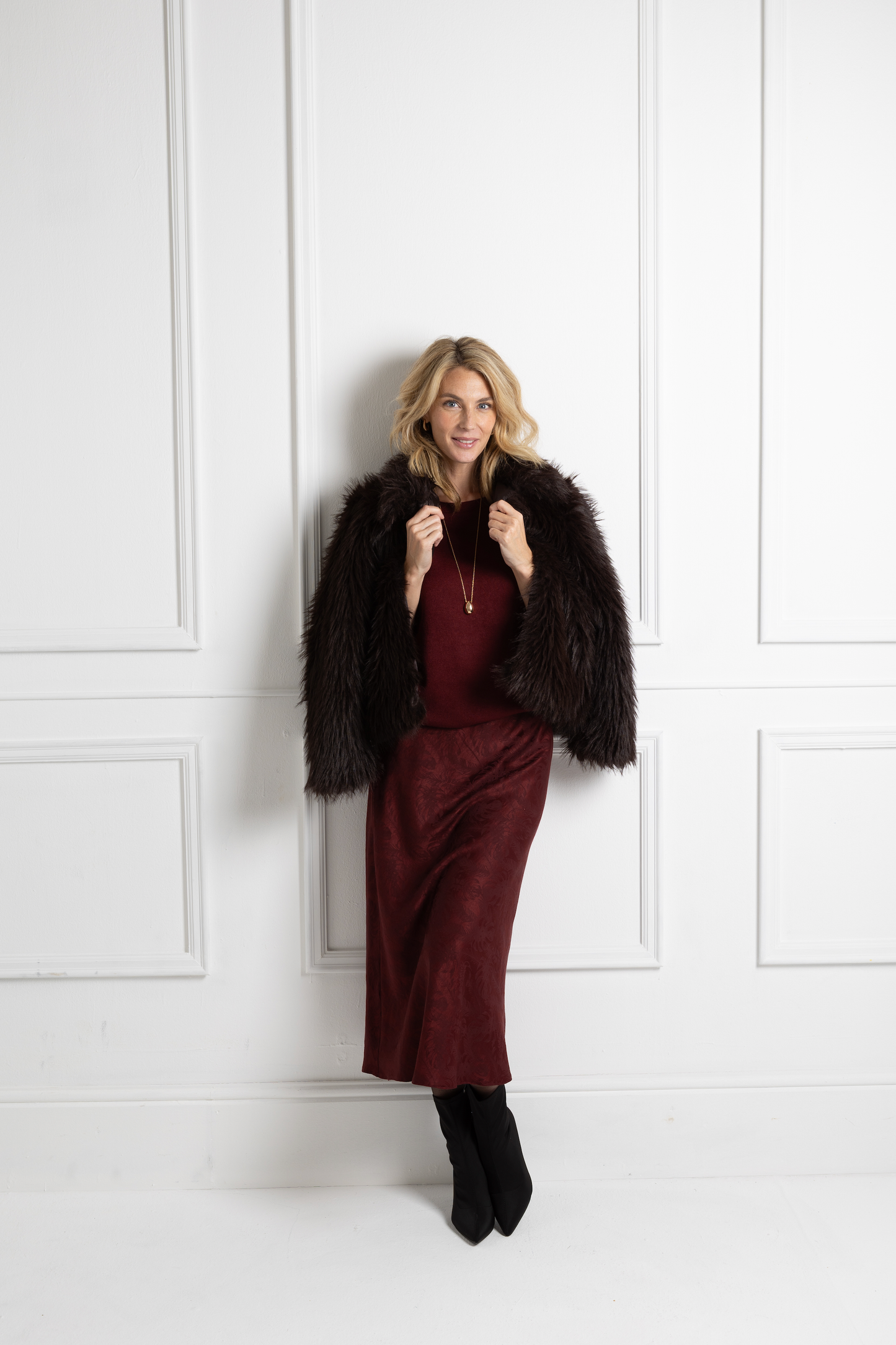 Bias Cut Skirt - Burgandy Leaf