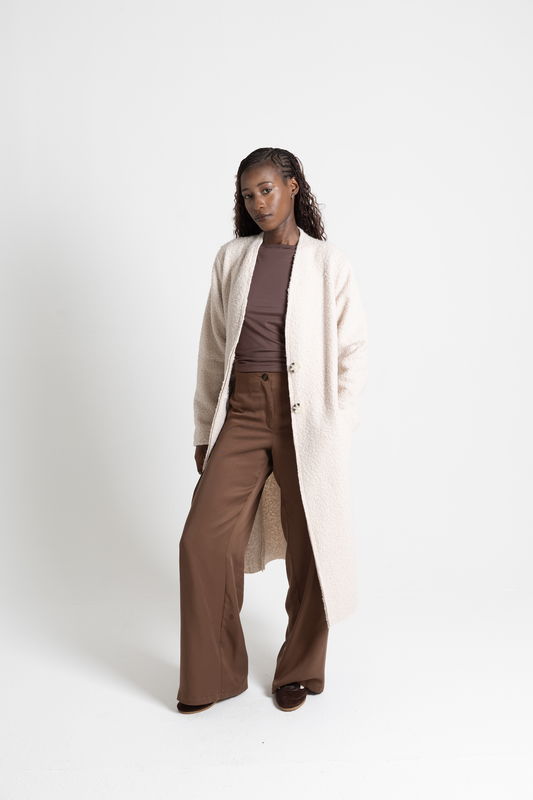 Two-button Long Coat - Boiled Wool