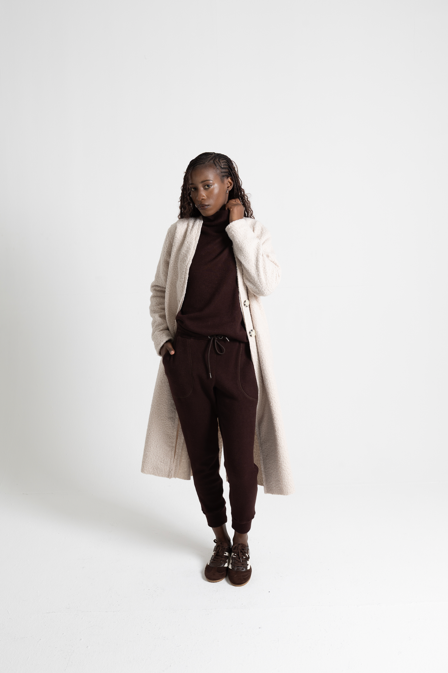 Two-button Long Coat - Boiled Wool