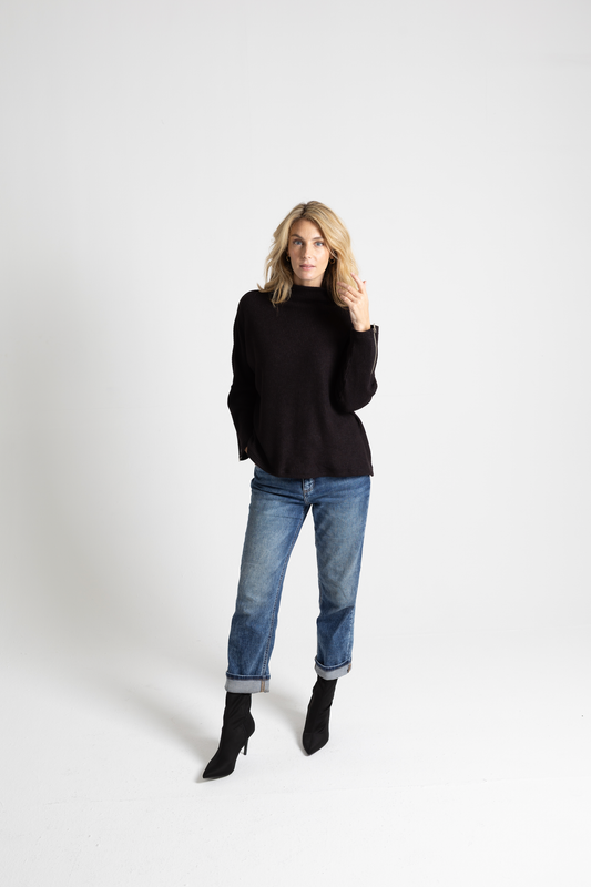 Funnel Neck Zip Knit