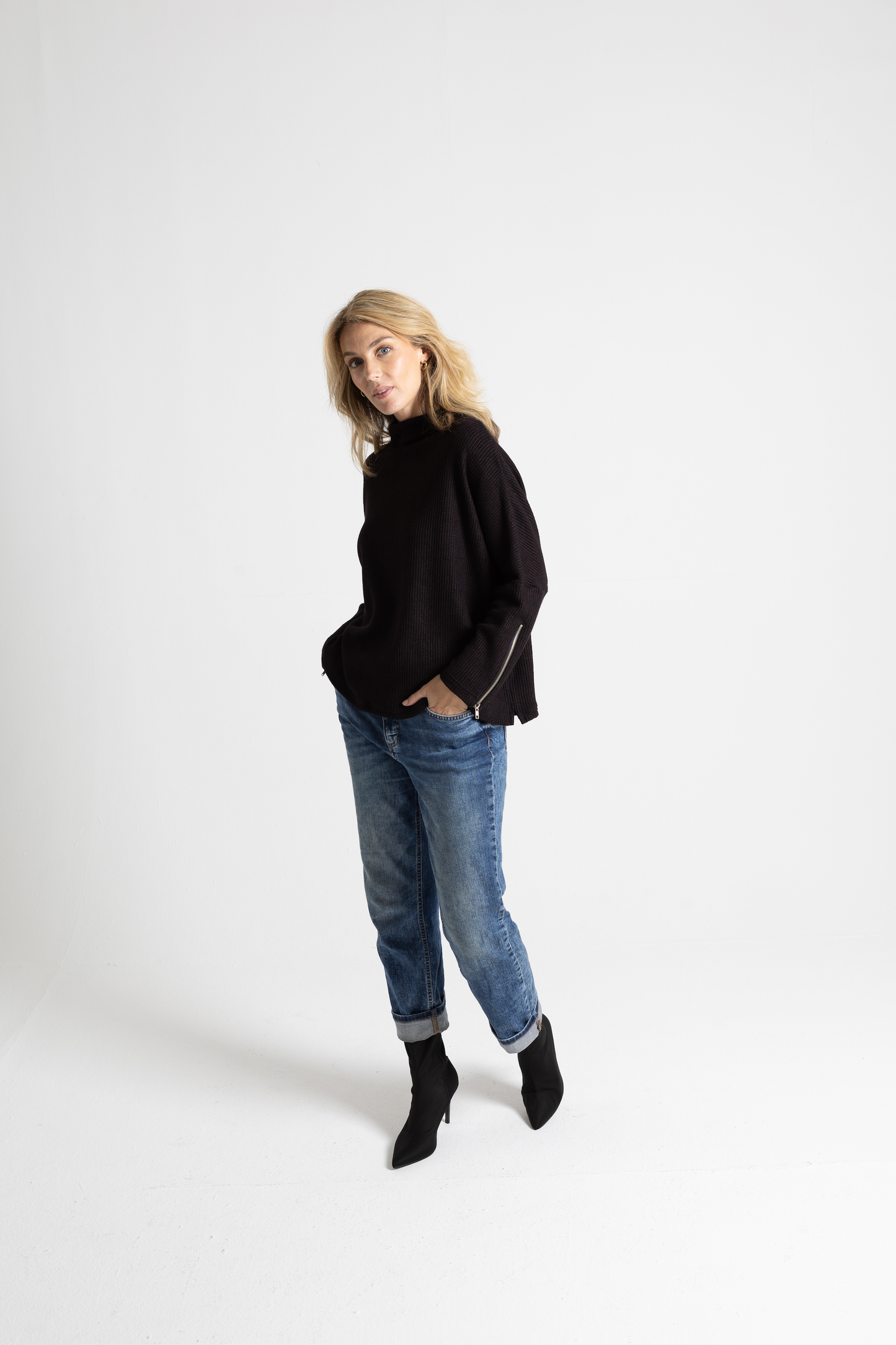 Funnel Neck Zip Knit