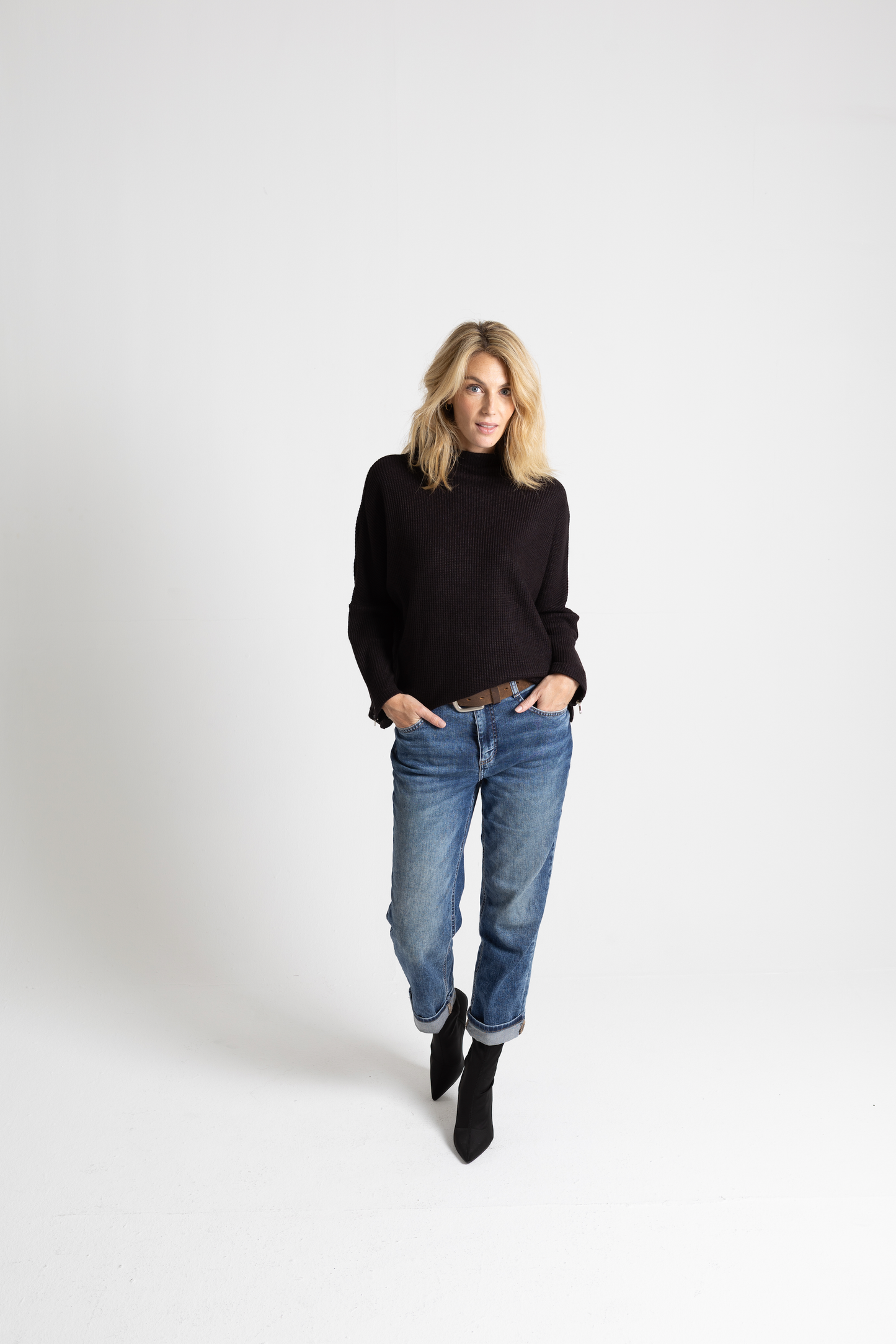 Funnel Neck Zip Knit