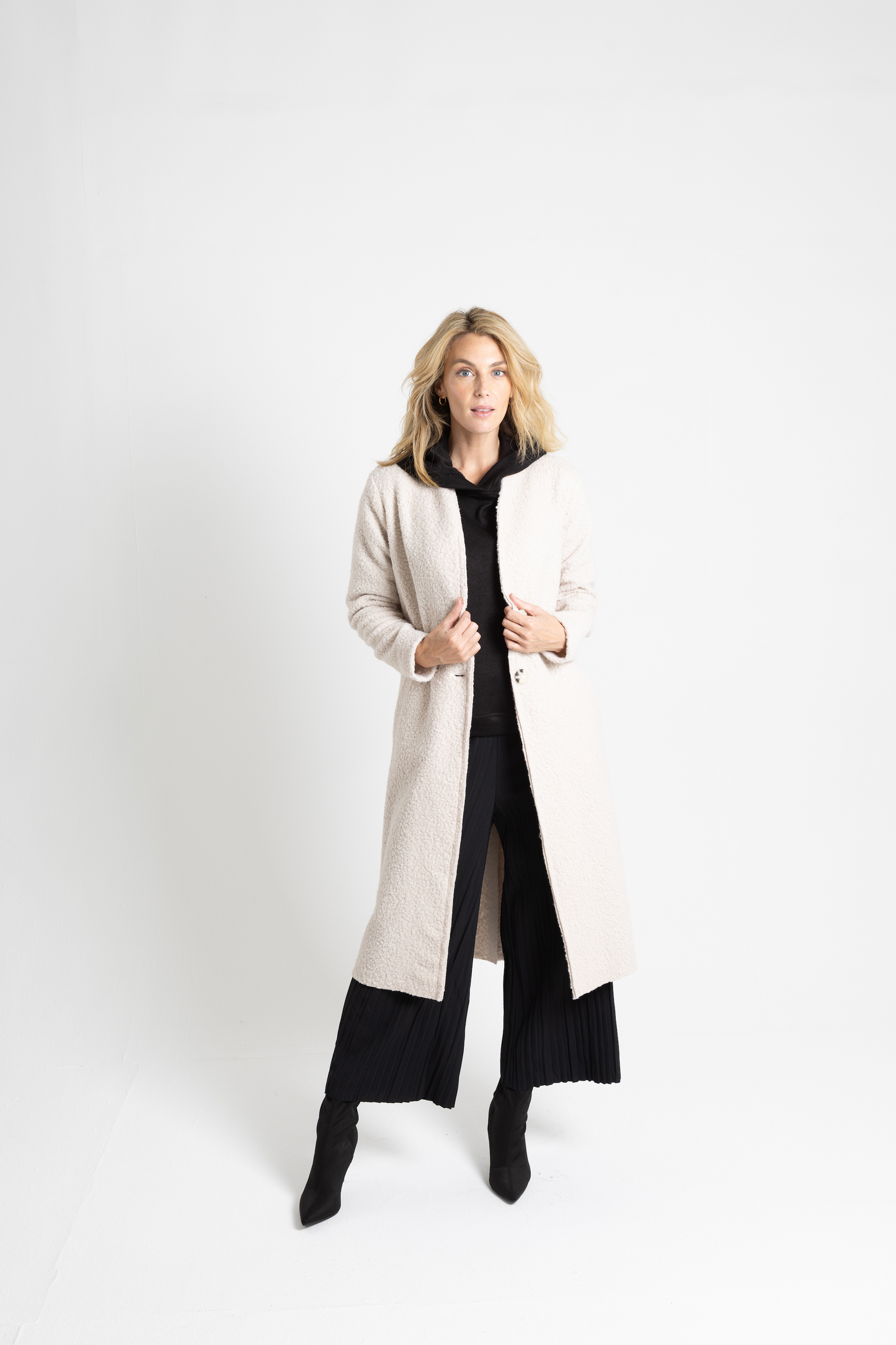 Two-button Long Coat - Boiled Wool