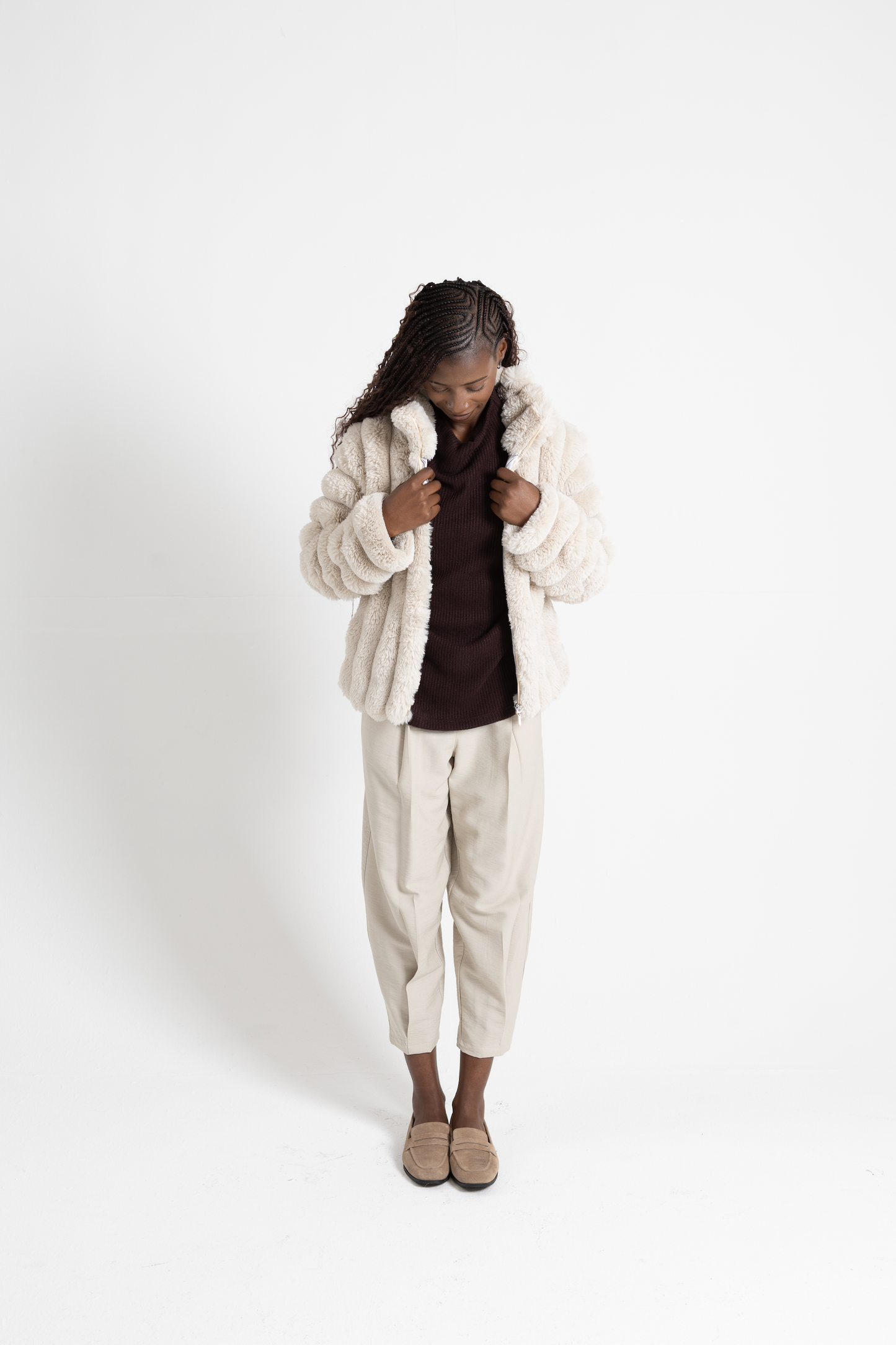 Waffle Funnel Neck Knit