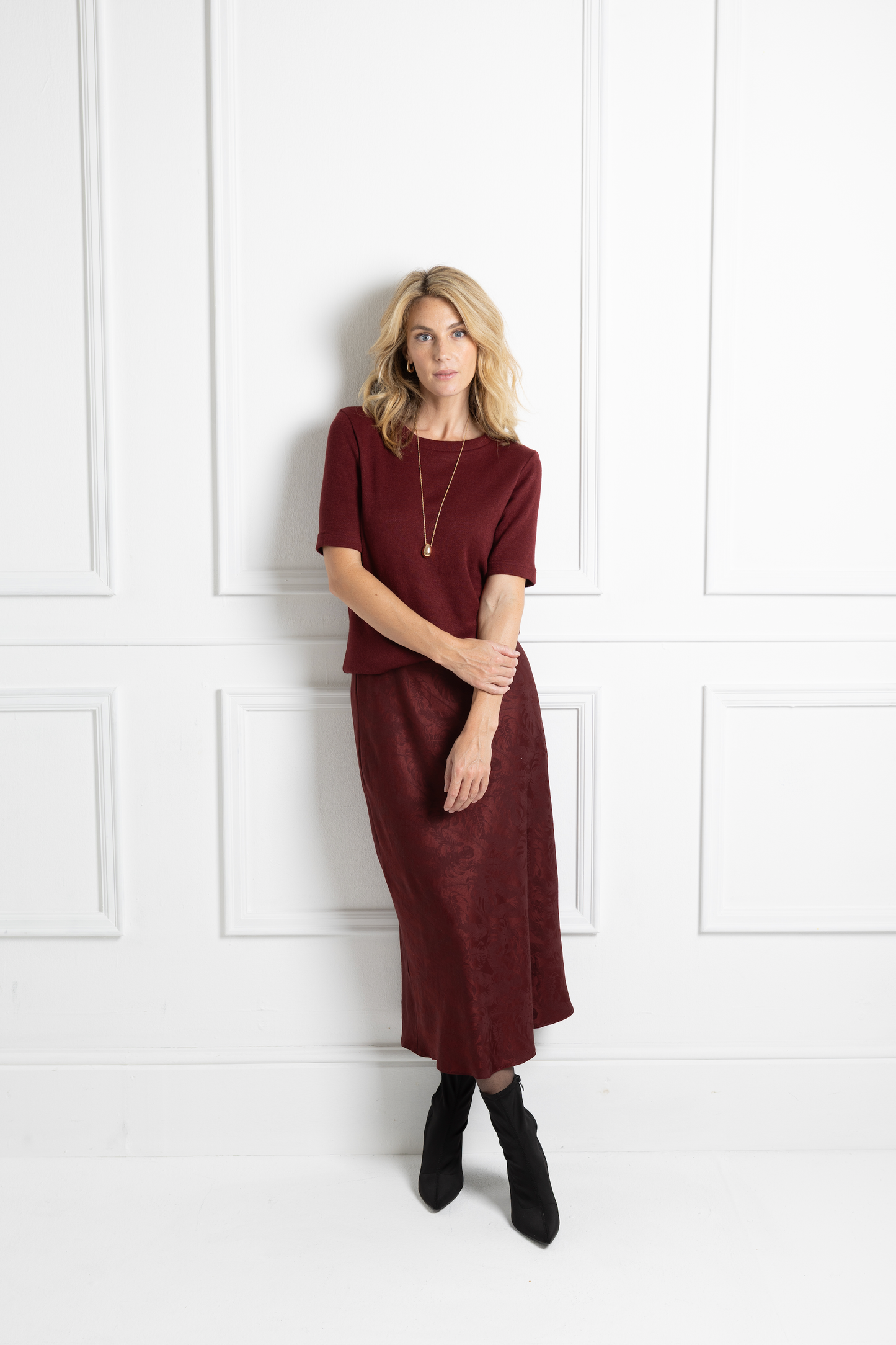 Bias Cut Skirt - Burgandy Leaf