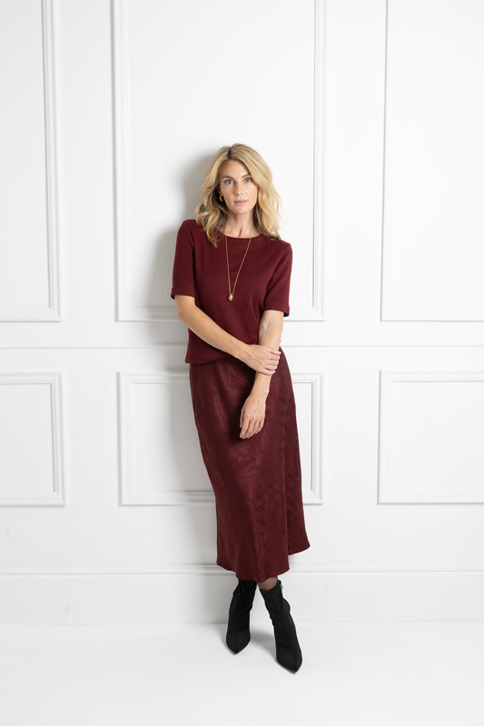 Bias Cut Skirt - Burgandy Leaf