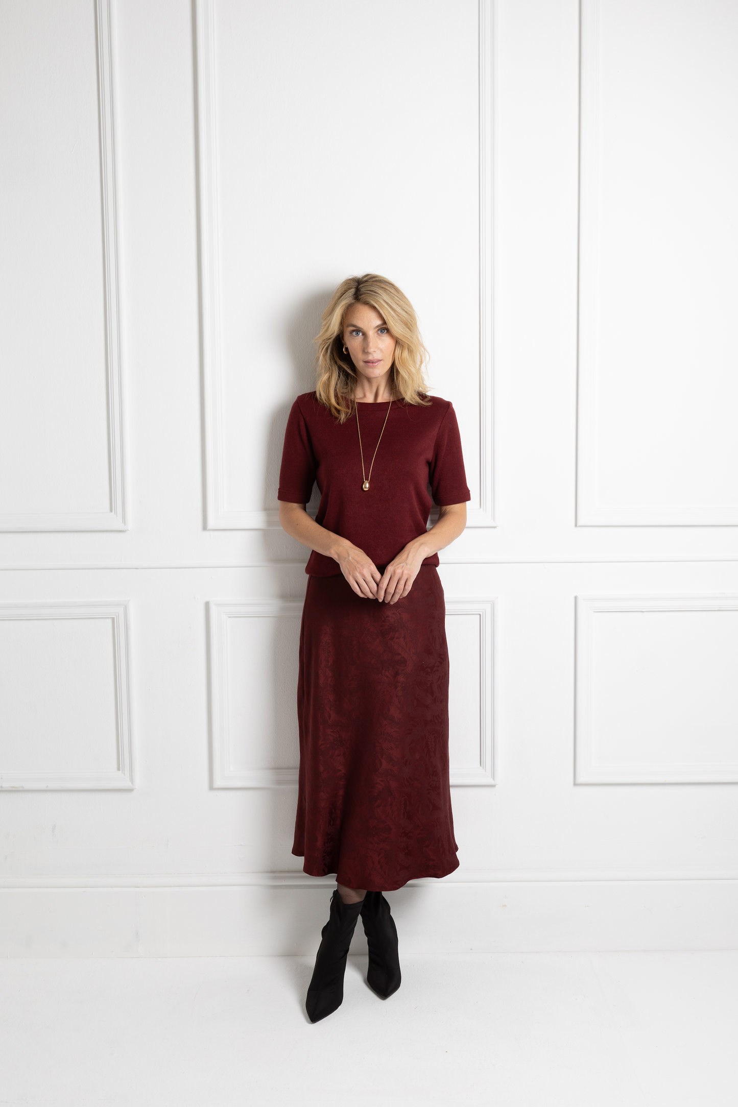 Bias Cut Skirt - Burgandy Leaf
