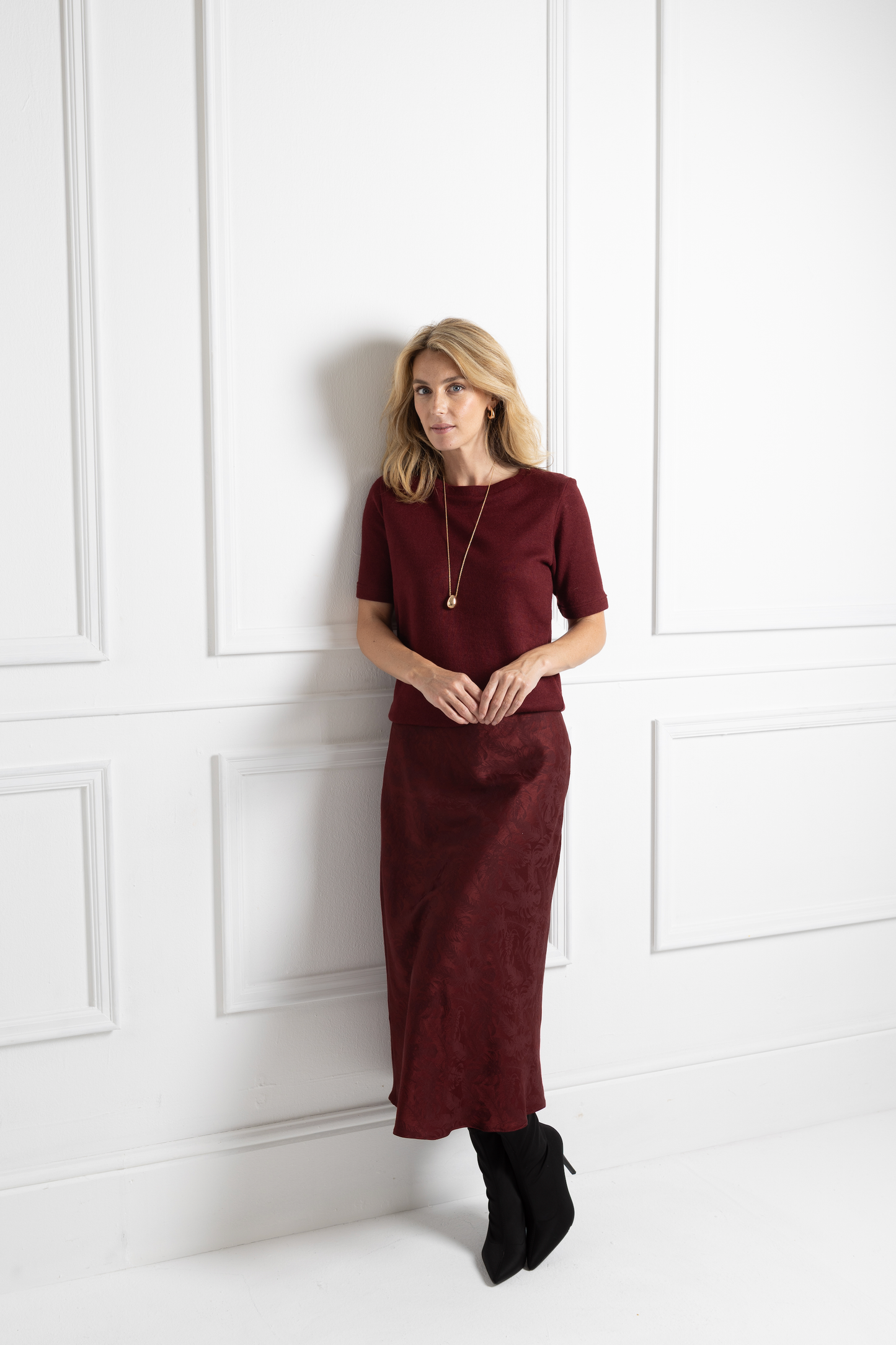 Bias Cut Skirt - Burgandy Leaf