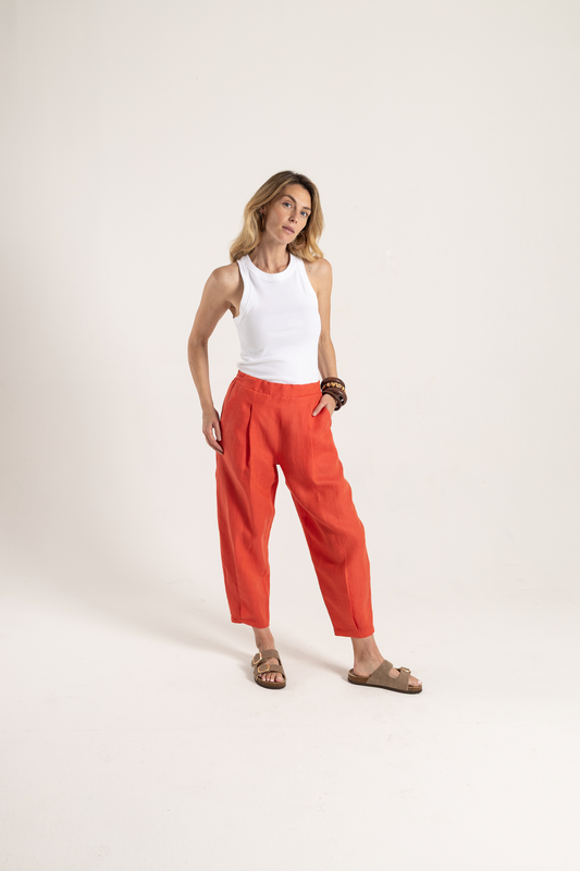Barrel Leg Linen Pants
