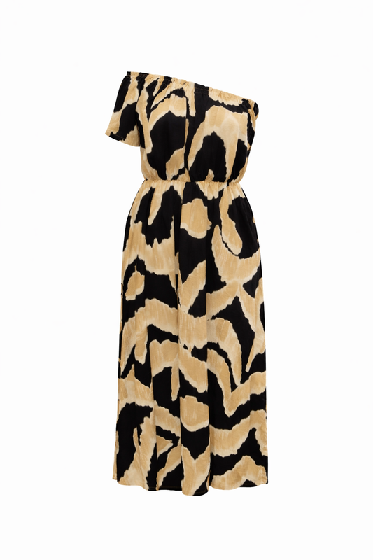 Off-Shoulder Ethnic Print Dress