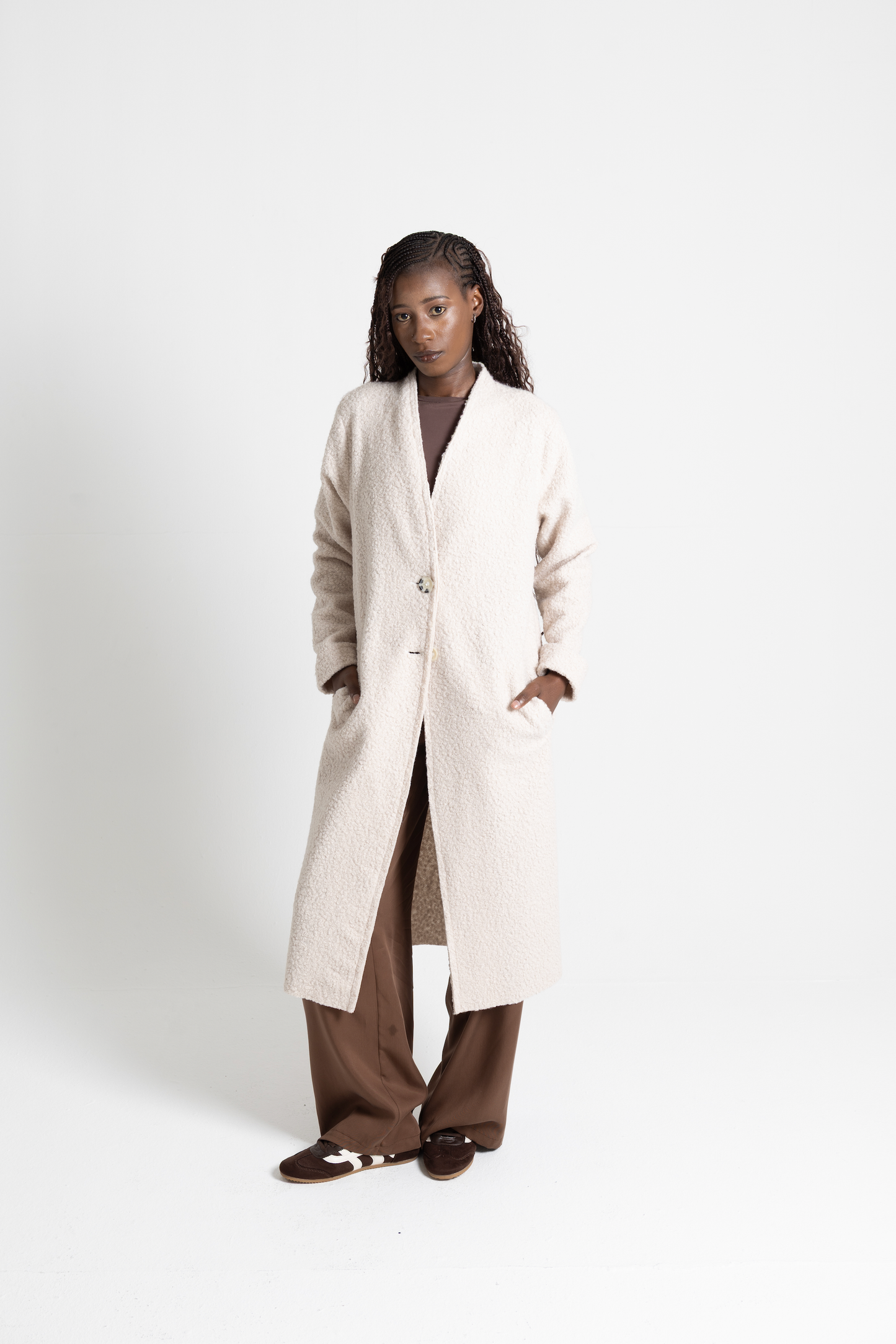Two-button Long Coat - Boiled Wool